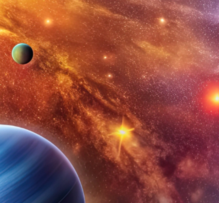 Des planètes dans l'espace sur un fond jaune nébuleux