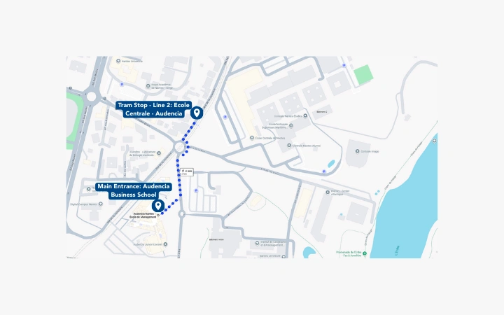 Map - getting to Audencia Business School by tram