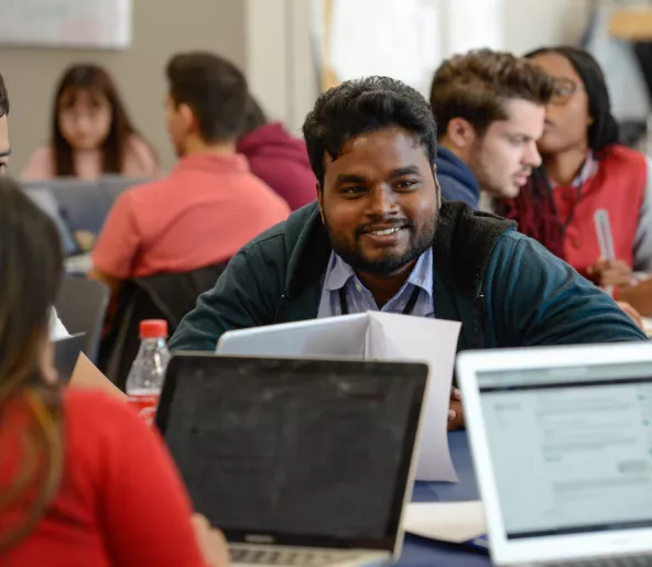 A student working in a group